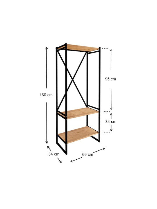 Woodly Wardrobe Black and Oak - 66x34x160 cm
