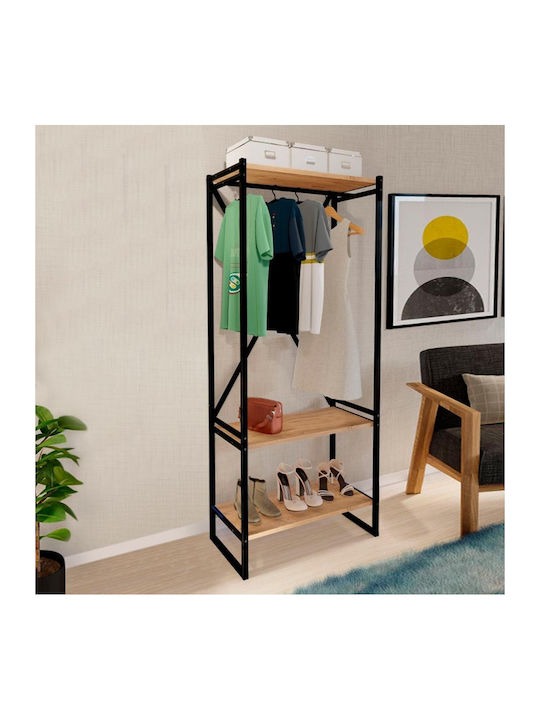 Woodly Wardrobe Black and Oak - 66x34x160 cm