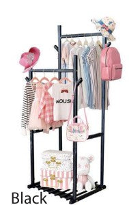Natural Wood Clothing Rack with Shelves and Hooks.
