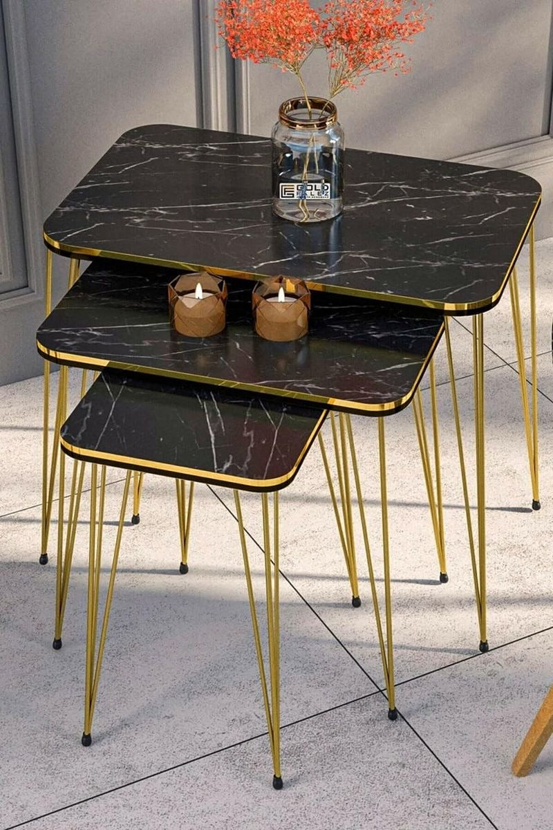 Woodly Nesting Coffee Tables with Metal Legs