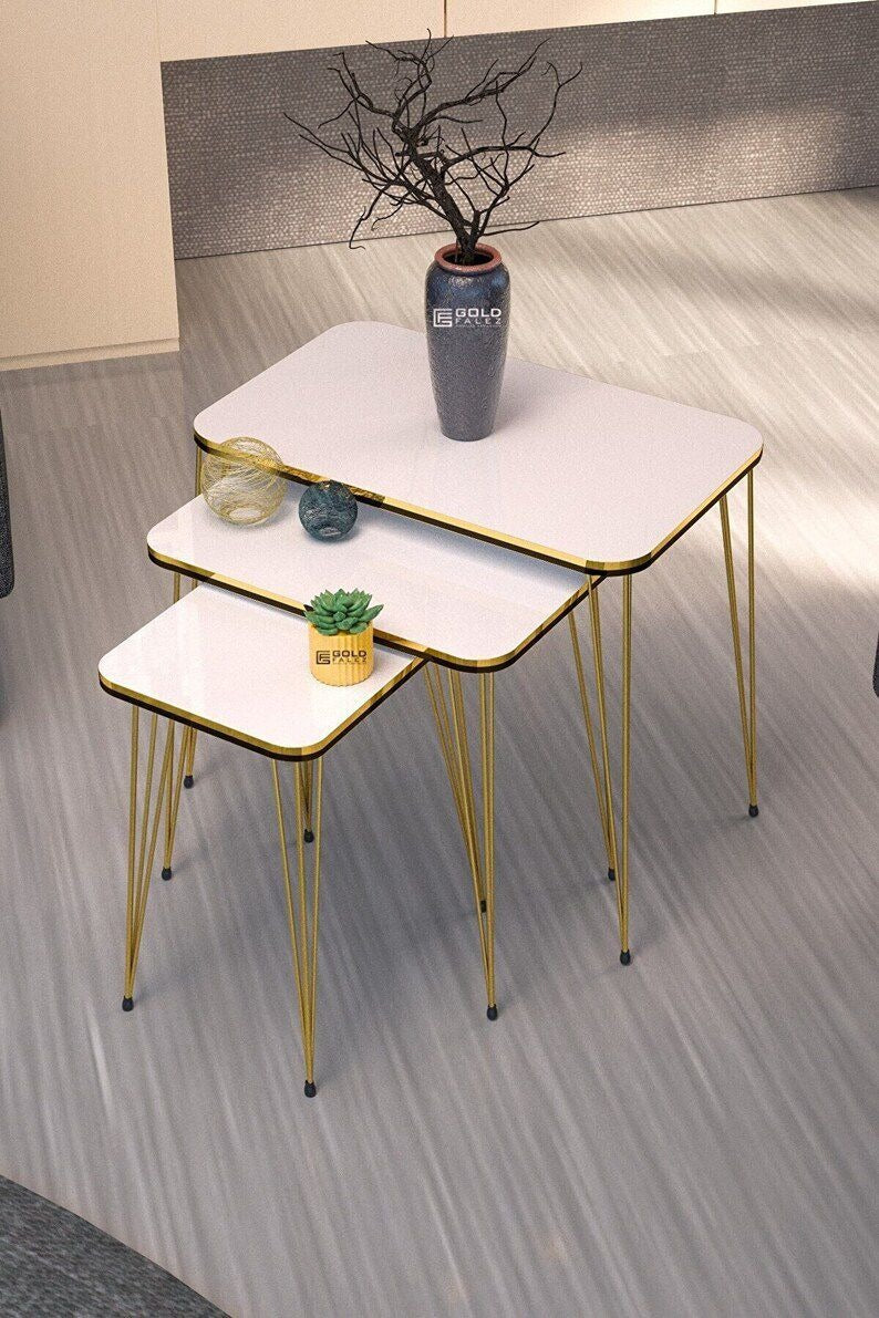 Woodly Nesting Coffee Tables with Metal Legs