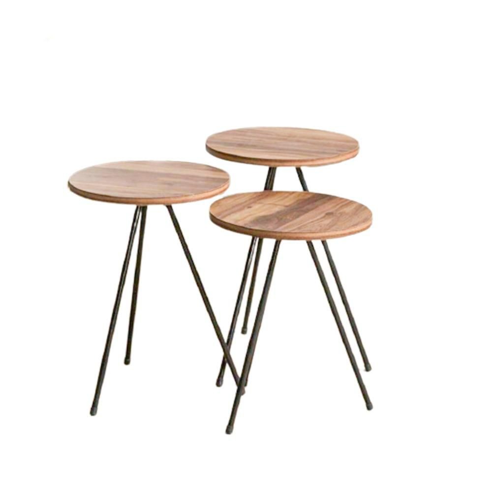 Modern 3 Piece Round Wooden Nesting Side/End Table Set with Thin Legs