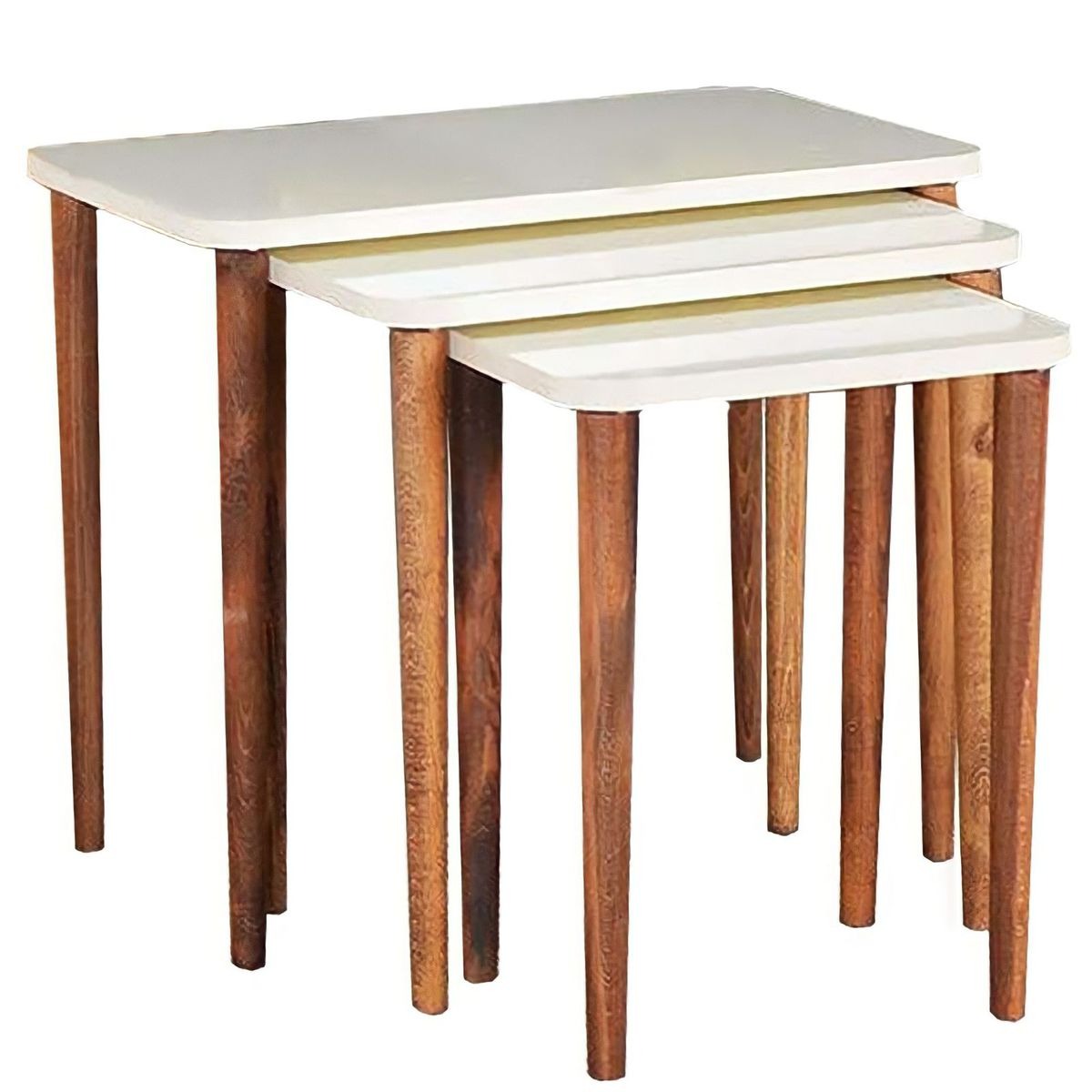 Luxurious Modern 3 Piece Square Nesting Side/End Table Set with Wooden Legs - Cream
