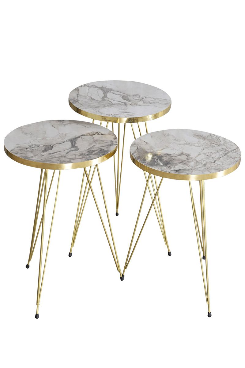 Modern 3 Piece Round Nesting Side/End Table Set with Metal Legs