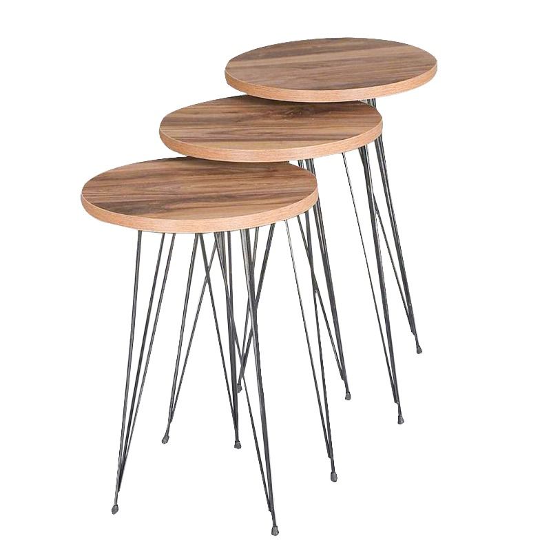 Modern 3 Piece Round Nesting Side/End Table Set with Metal Legs