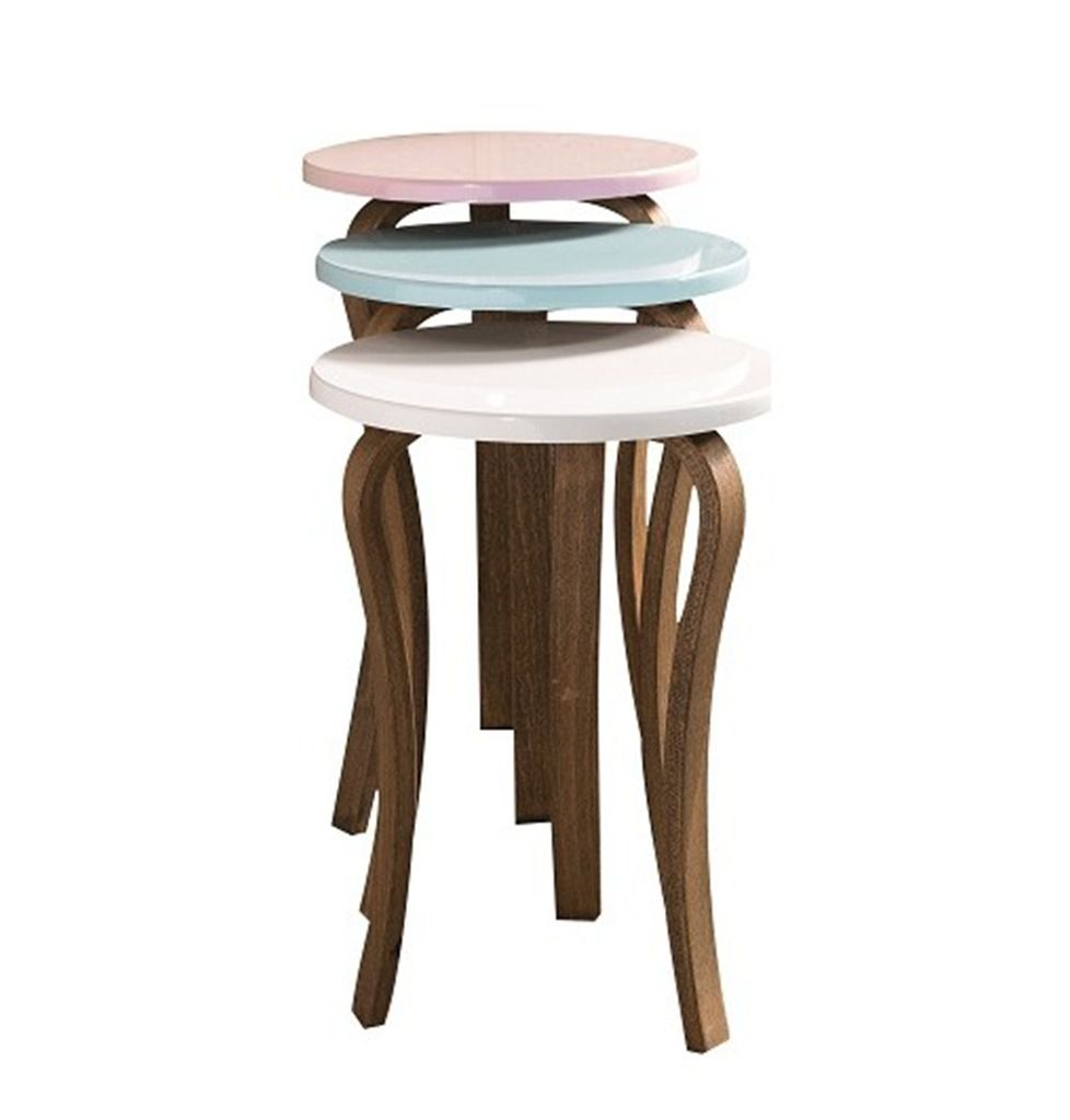 Luxurious Modern 3 Piece Round Wooden Nesting Side/End Table Set - Soft Colorful Design