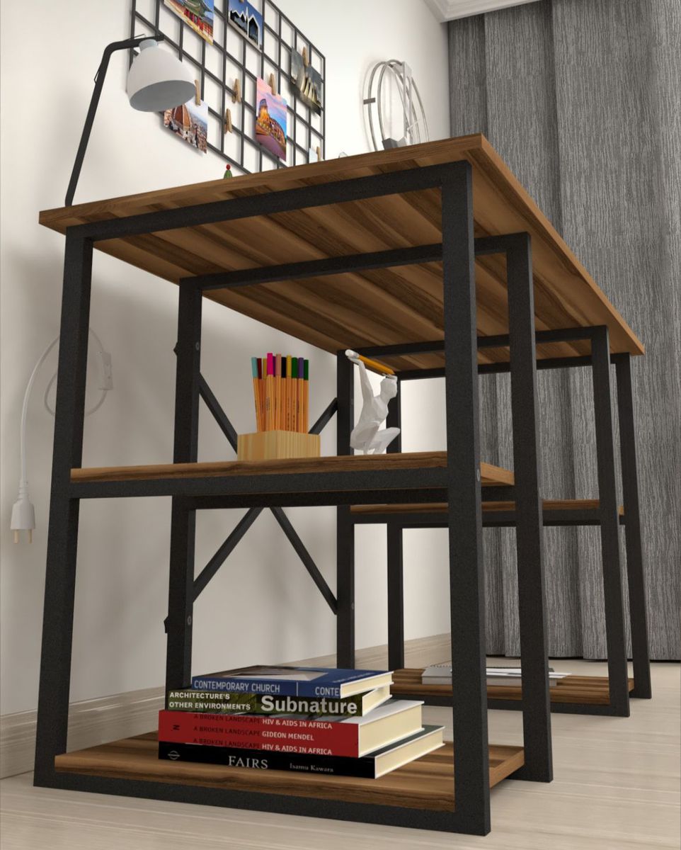 Modern Crisscross 4 Shelf Study Desk
