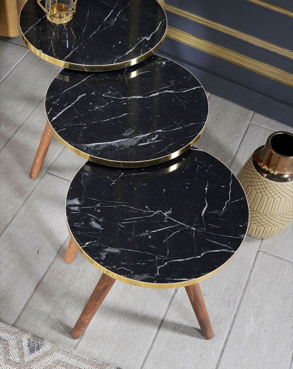 Modern 3 Piece Round Nesting Side/End Table Set with Wooden Legs