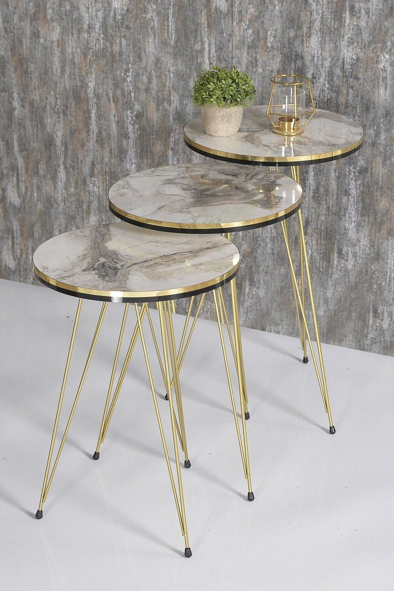 Luxurious Modern 3 Piece Round Nesting Side/End Table Set with Metal Legs