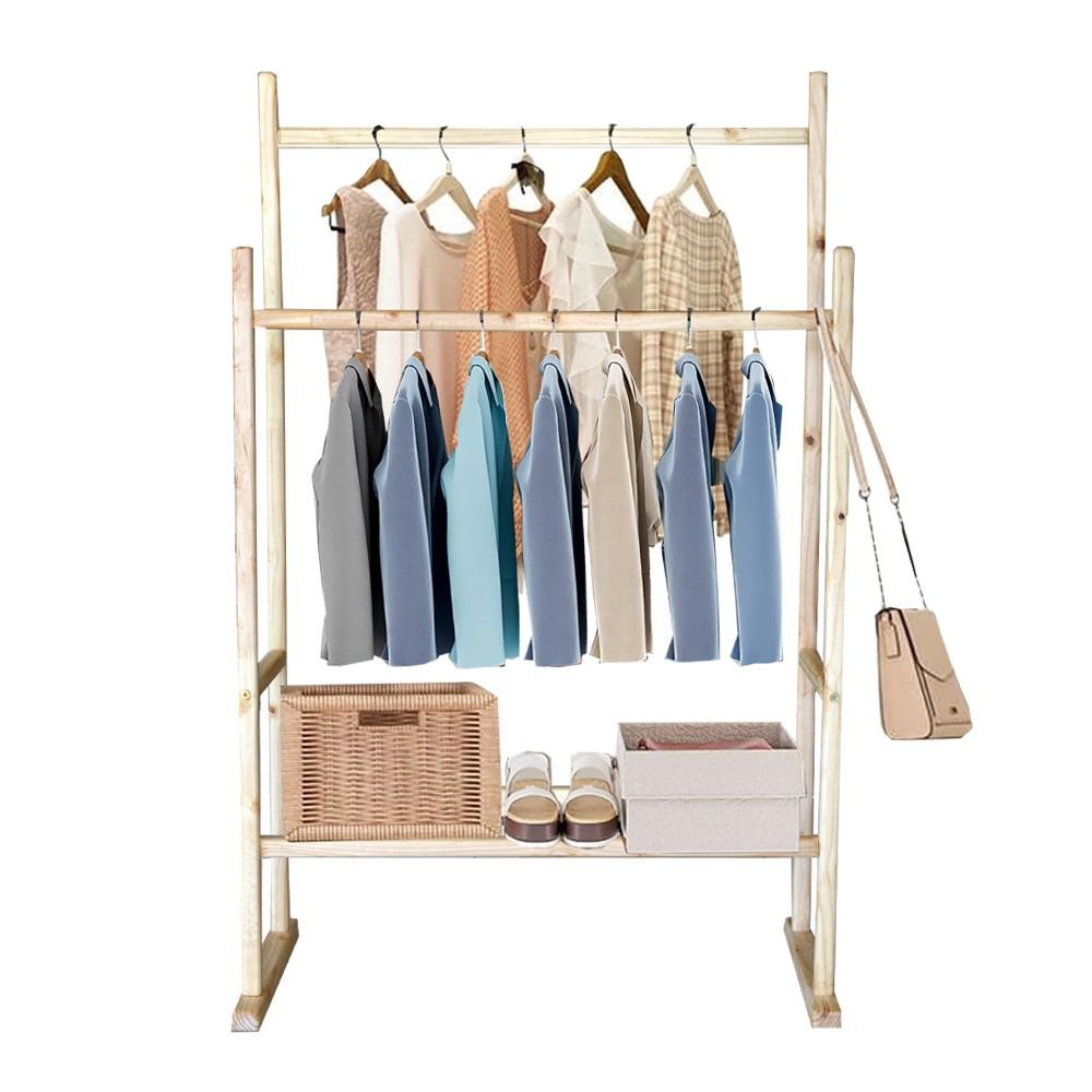 Woodly Modern Wooden Double Pole Clothing Rack