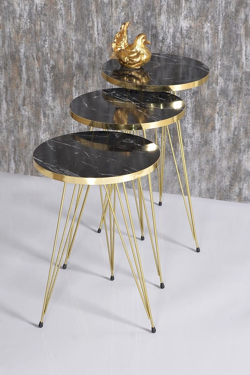 Luxurious Modern 3 Piece Round Nesting Side/End Table Set with Metal Legs