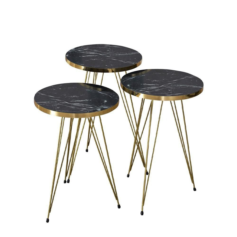Luxurious Modern 3 Piece Round Nesting Side/End Table Set with Metal Legs