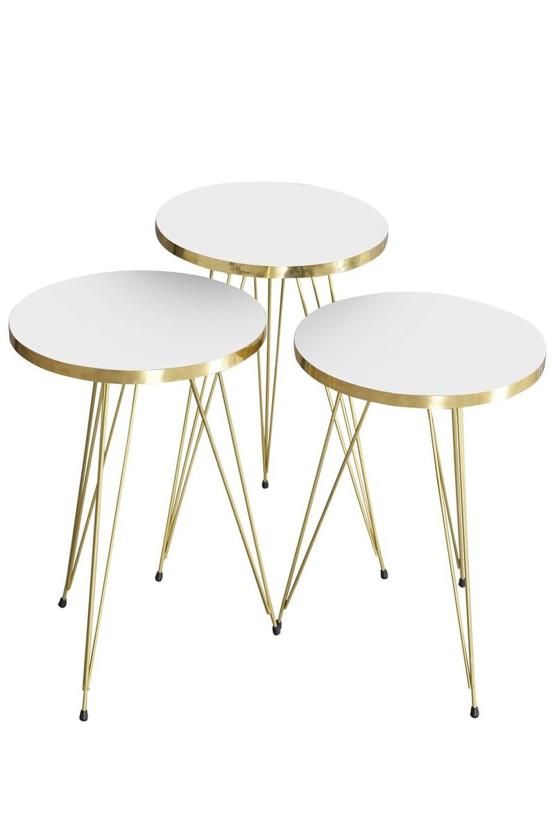 Luxurious Modern 3 Piece Round Nesting Side/End Table Set with Metal Legs