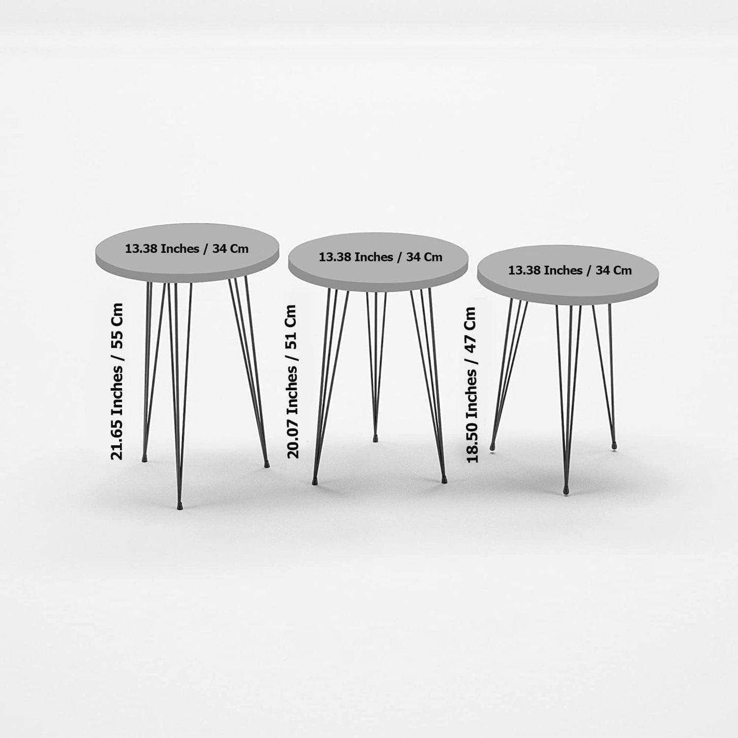 Luxurious Modern 3 Piece Round Nesting Side/End Table Set with Metal Legs