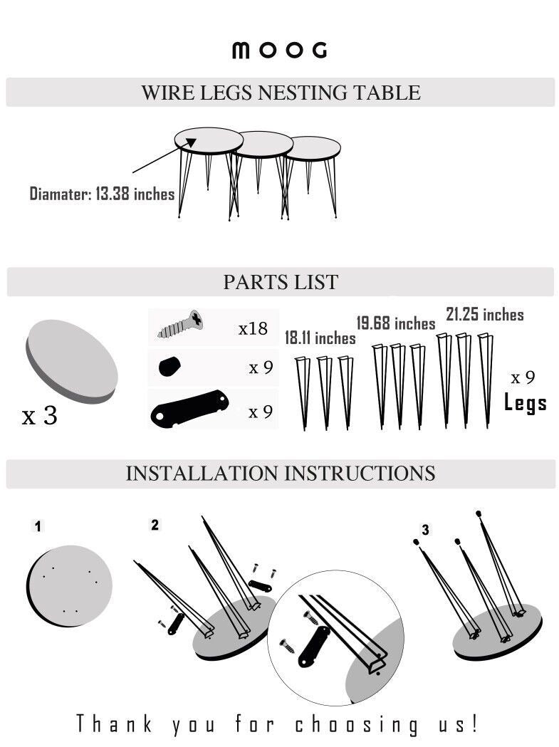 Luxurious Modern 3 Piece Round Nesting Side/End Table Set with Metal Legs