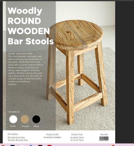 Woodly Round WOODEN Bar Stool