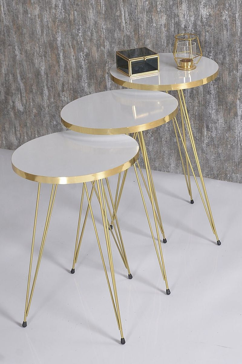 Luxurious Modern 3 Piece Round Nesting Side/End Table Set with Metal Legs