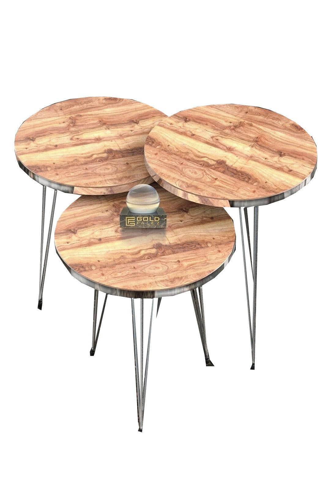 Luxurious Modern 3 Piece Round Nesting Side/End Table Set with Metal Legs