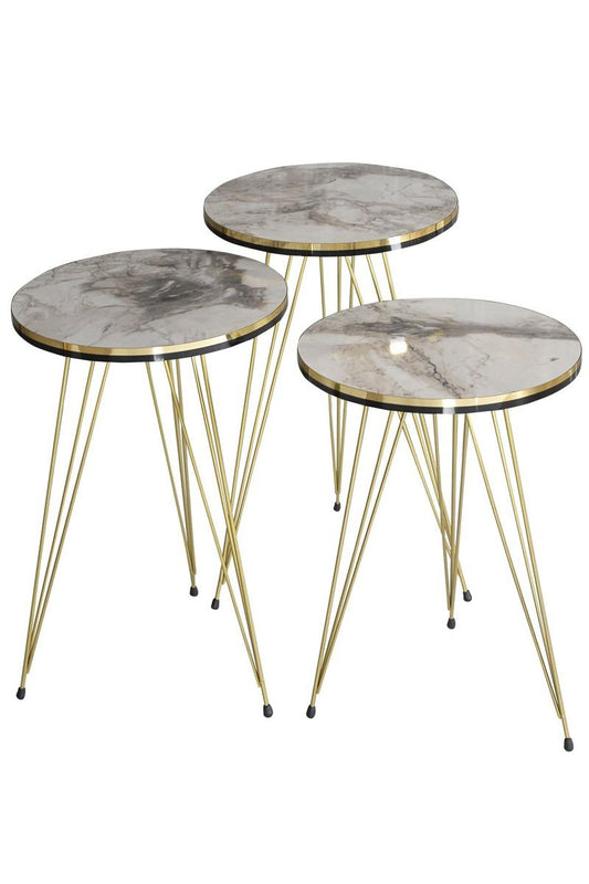 Luxurious Modern 3 Piece Round Nesting Side/End Table Set with Metal Legs