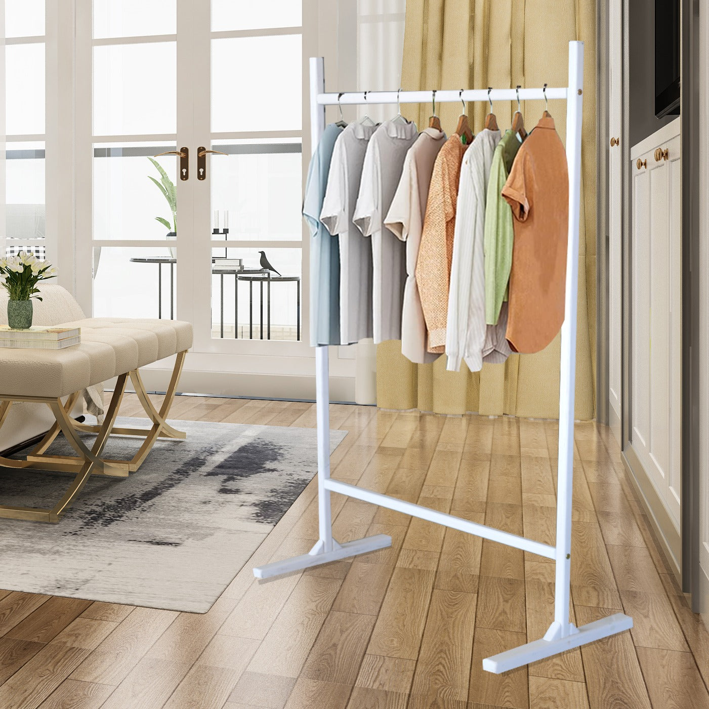 Woodly Modern Single Rail Free-Standing Clothes Rack