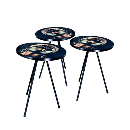 Modern 3 Piece Round Wooden Nesting Side/End Table Set with Thin Legs