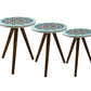 Mandala Design 3 Piece Round Nesting Side/End Table Set with Wooden Legs