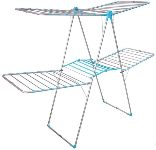 Foldable Heavy Duty Gull-Wing Space-Saving Sturdy Adjustable 2-Level Stable Clothes Drying Rack